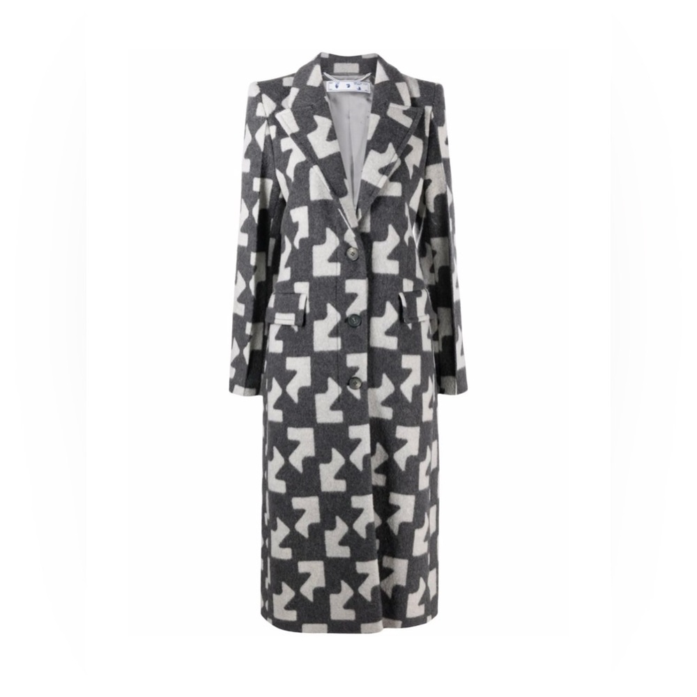 NWOT Off-White Geometric Pattern Wool Coat button closure us size 4 - Picture 2 of 8